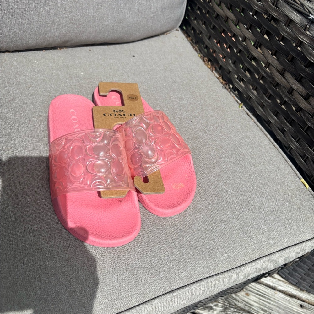 COACH Pink Slide Sandals with Clear Bubble Strap